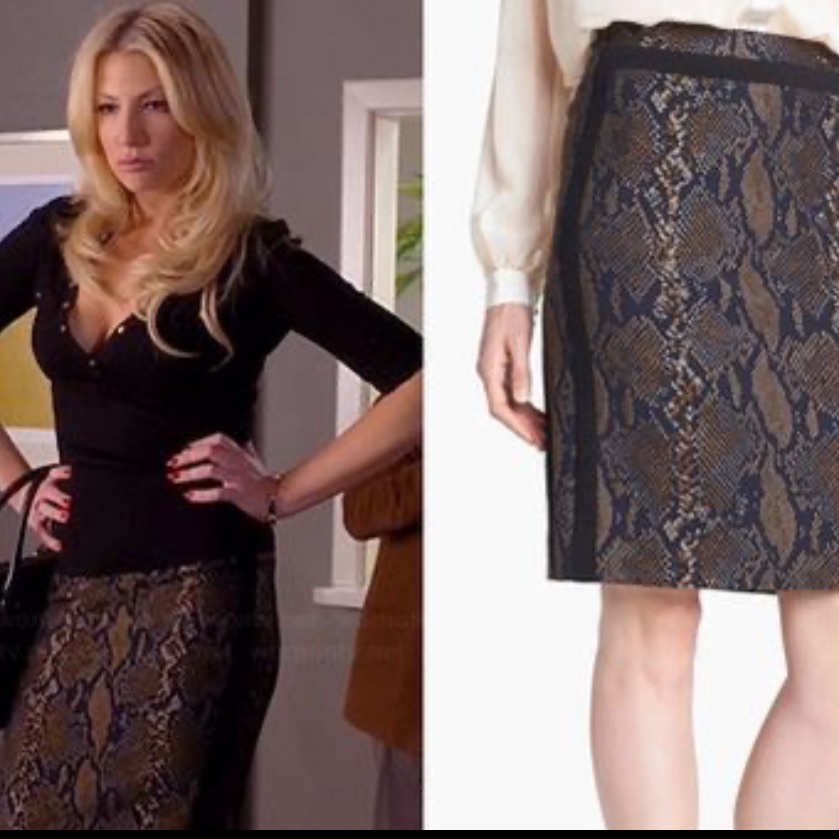 Diane Von Furstenberg Marta Python Pencil Skirt Sz 4 Contrast Piping Bad Teacher